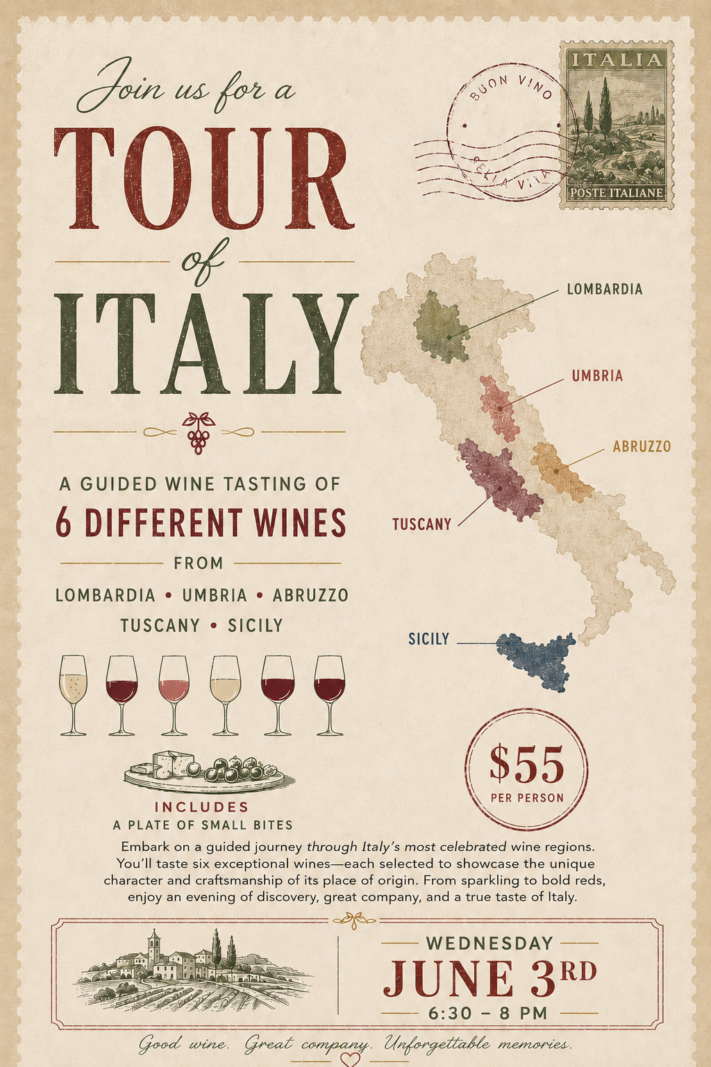 Guided Wine Tasting: Tour of Italy